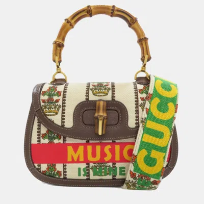 Pre-owned Gucci Multicolour Canvas And Leather Bamboo Top Handle Bag In Brown