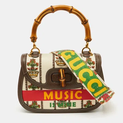 Pre-owned Gucci Multicolour Canvas And Leather Music Is Mine Bamboo Flap Top Handle Bag In Multicolor