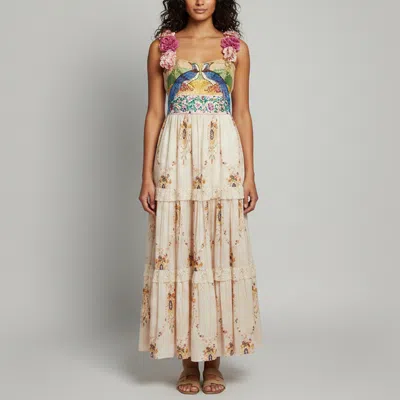 Pre-owned Gucci Multicolour Cotton And Silk Embroidered Floral Applique Gown M