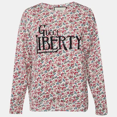 Pre-owned Gucci Multicolour Floral Print Embroidered Cotton Crewneck Sweatshirt Xs In Pink