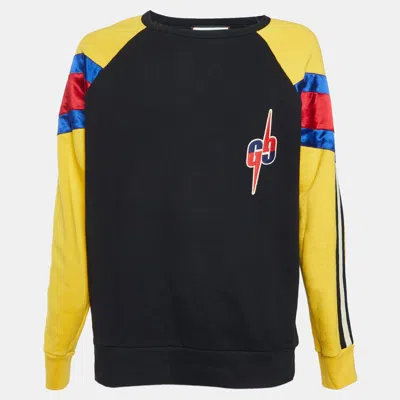 Pre-owned Gucci Multicolour Gg Logo Detail Cotton Knit Crewneck Sweatshirt L