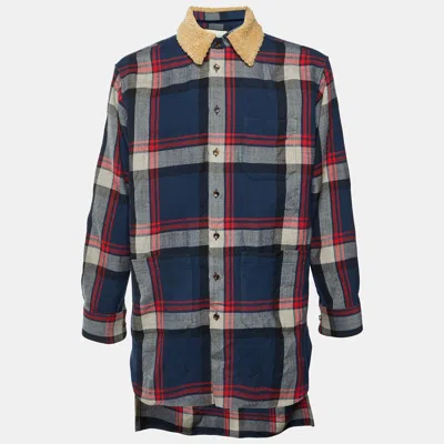 Pre-owned Gucci Multicolour Plaid Wool Shearling Collar Overcoat M