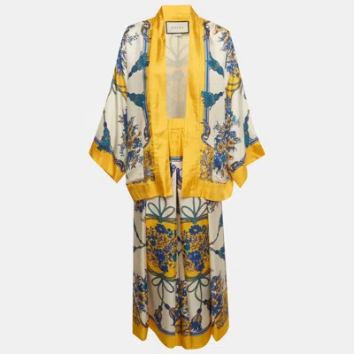 Pre-owned Gucci Multicolour Printed Silk Kimono And Pants Set S