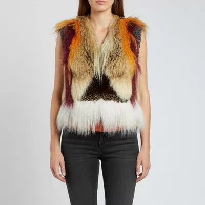 Pre-owned Gucci Multicolour Stripe Fur And Leather Sleeveless Jackets M