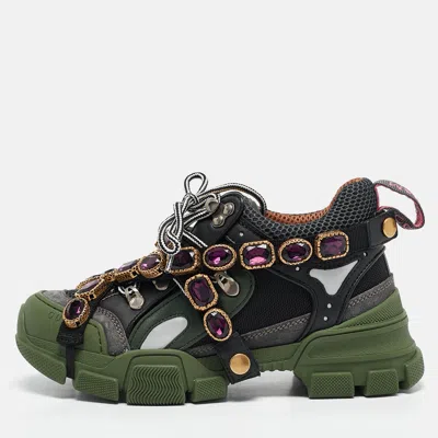 Pre-owned Gucci Multilcolor Leather And Mesh Flashtrek Sneakers Size 35 In Multicolor