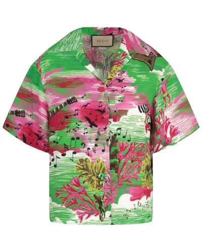 Gucci Music Ocean Print Bowling Shirt In Green