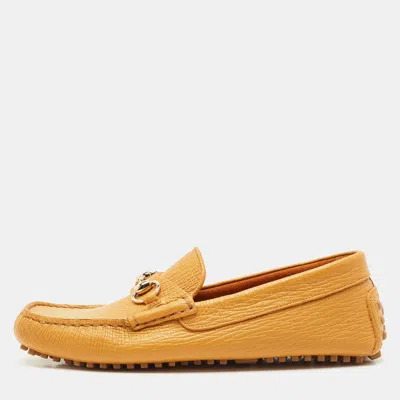 Pre-owned Gucci Mustard Leather Horsebit Driver Loafers Size 41.5 In Yellow