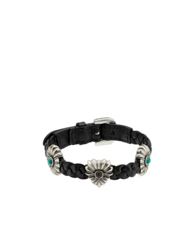 Gucci Mutual Buckle Double G Flower Engraved Bracelet In Black