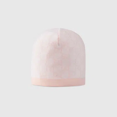 Gucci Girls Pink & Ivory Wool Gg Baby Hat