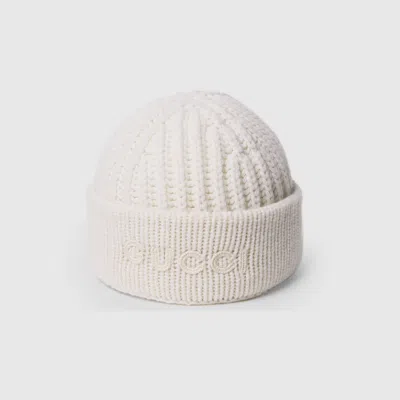 Gucci Wool Cashmere Hat With Embroidery In White