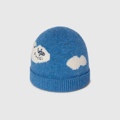 Gucci Babies' Hat With Intarsia In Blue