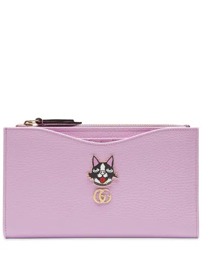 Gucci Mystic Cat Gg Supreme Canvas & Leather Compact Wallet In Beige