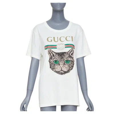 Pre-owned Gucci Mystic Cat Sequin Embroidered Gg Logo Oversized Tshirt Xs In Gray