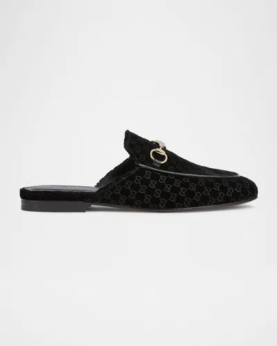 Gucci Nady Mini Gg Velvet Princetown Mules In Black