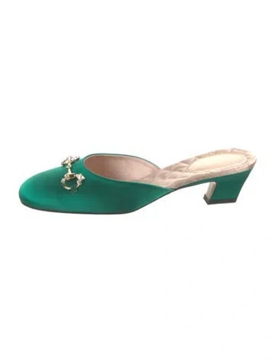 Pre-owned Gucci Nana 45 Horsebit Accent Mules In Green