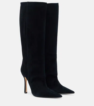 Gucci Naomi Suede Knee-high Boots In Black