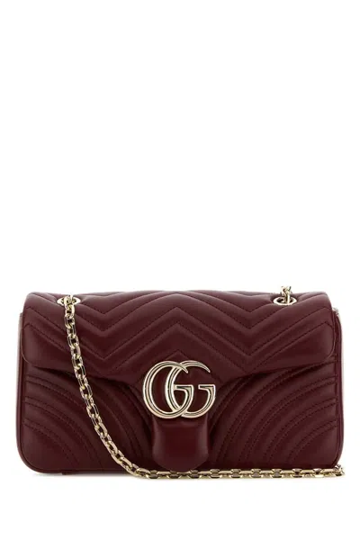 Gucci Burgundy Nappa Leather Medium Gg Marmont Shoulder Bag In Brown
