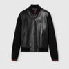 Gucci Black Bomber Jacket With Front Logo In Nappa Leather And Mesh Man In Black