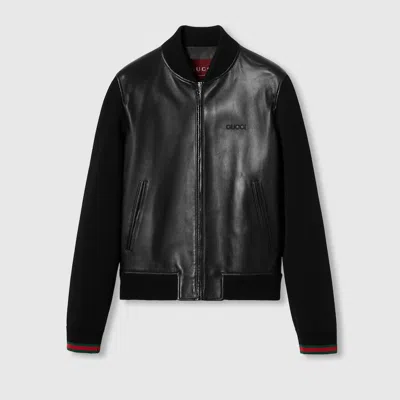GUCCI GUCCI NAPPA LEATHER AND KNIT BOMBER JACKET
