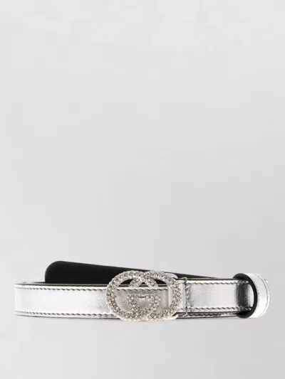 Gucci Nappa Leather Belt Metallic Sheen Texture In White