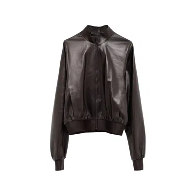 Gucci Nappa Leather Bomber Jacket In Brown