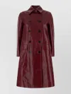 Gucci Womens Rosso Ancora Double-breasted Two-flap-pockets Leather Coat