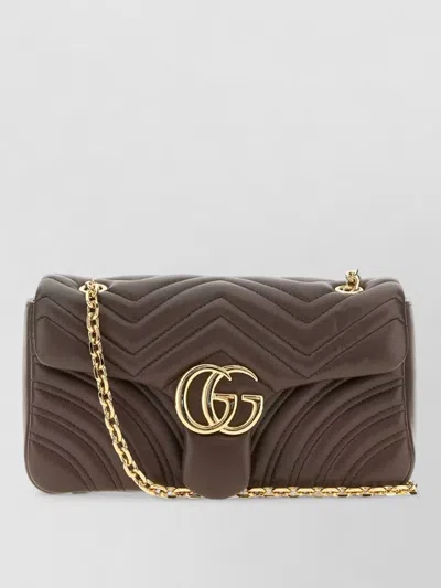 Gucci Mud Nappa Leather Medium Gg Marmont Shoulder Bag Toasted Borse A Tracolla In Brown