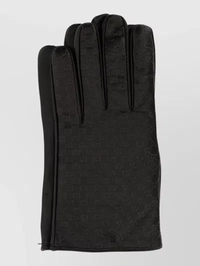 Gucci Nappa Leather Gloves Embossed Pattern Detail In Black