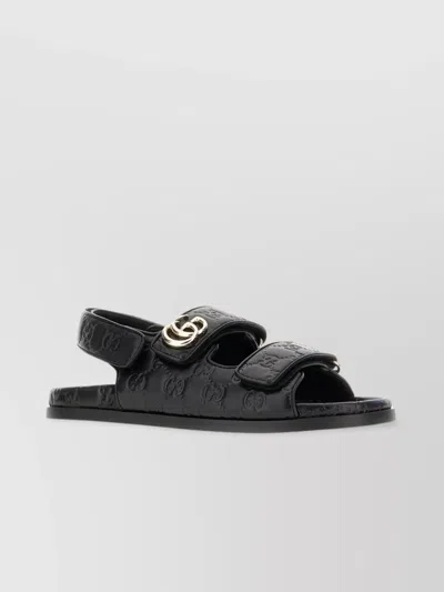 Gucci Nappa Leather Open Toe Flat Sole Sandals In Black
