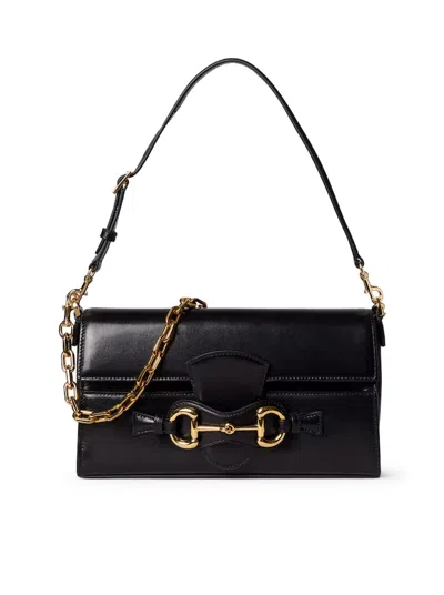 Gucci Narrow Horsebit Shoulder Bag Medium Size In Black