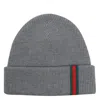 Gucci L Beanie Hat With Web Detail In Gray