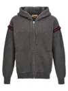 Gucci Hooded Cardigan Web Striped Detail In Gray