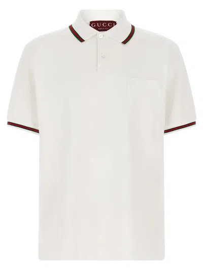 Gucci Piquet Polo Shirt In Cotton-stretch Blend In White
