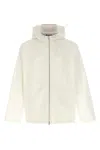 Gucci White Jacket With Logo Lettering Embroidery On The Front And Maxi Web Print On The Rear In Cot In White