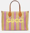 GUCCI STRIPED LEATHER-TRIMMED TOTE BAG