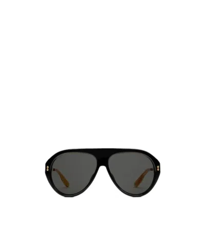 Gucci Black Navigator-frame Sunglasses In 001 Black Gold Grey