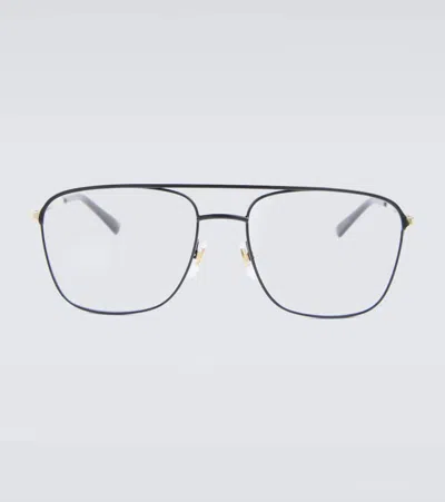 Gucci Navigator-frame Glasses In Black-gold-transparent