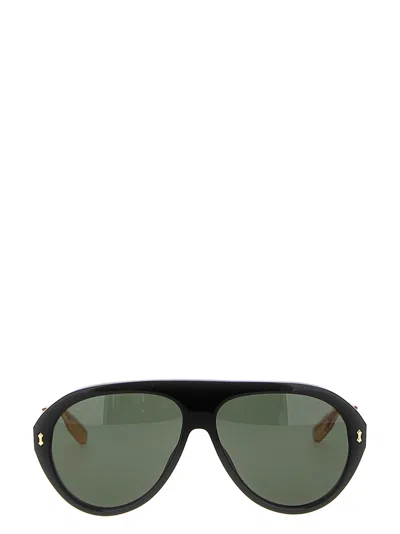Gucci Black Navigator-frame Sunglasses In 001 Black Gold Grey