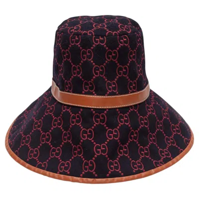 Pre-owned Gucci Navy & Multicolor  Monogram Wool Bucket Hat In Blue