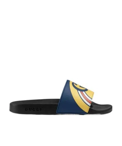 Gucci Navy Blue And Black  Pursuit Logo Slides