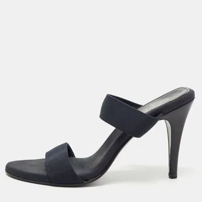Pre-owned Gucci Navy Blue Canvas Slide Sandals Size 38.5
