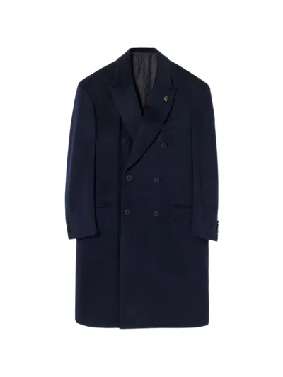Gucci Navy Blue Cashmere Coat In Multi
