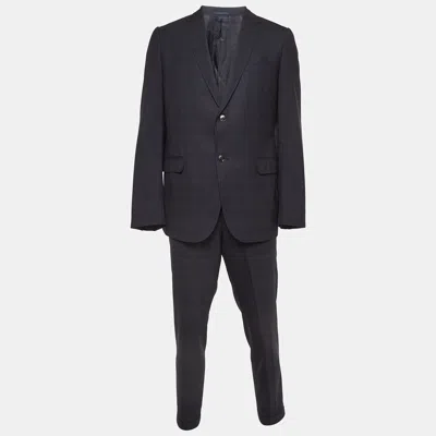 Pre-owned Gucci Navy Blue Checked Wool Pants Suit Xxl