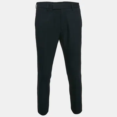 Pre-owned Gucci Navy Blue Cotton Drill Embroidered Detail Trousers M
