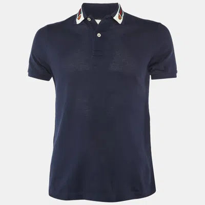 Pre-owned Gucci Navy Blue Cotton Pique Polo T-shirt Xs