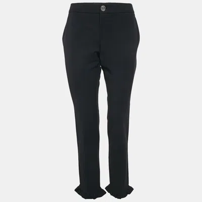 Pre-owned Gucci Navy Blue Cotton Ruffled Hem Trousers L