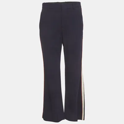 Pre-owned Gucci Navy Blue Crepe Side Stripe Detail Bootcut Trousers M