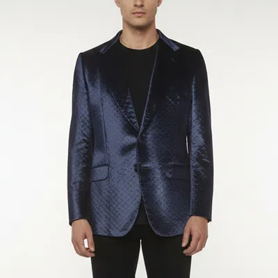 Pre-owned Gucci Navy Blue Crushed Velvet Single Breasted Blazer Xxl