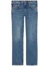 GUCCI NAVY BLUE DENIM STRAIGHT LEG JEANS WITH HORSEBIT DETAIL FOR WOMEN