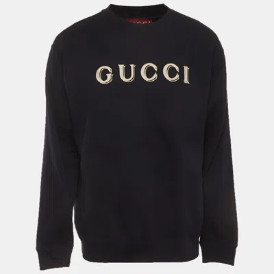 Pre-owned Gucci Navy Blue Embroidered Logo Detail Sweatshirt L